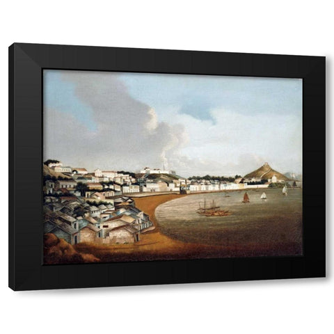 View of The Praya Grande, Macao Black Modern Wood Framed Art Print with Double Matting by Chinese School