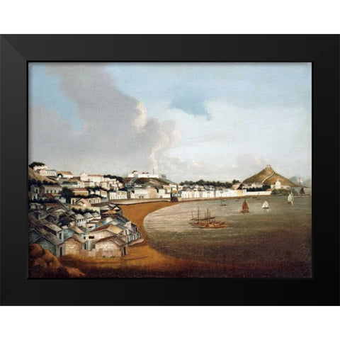 View of The Praya Grande, Macao Black Modern Wood Framed Art Print by Chinese School