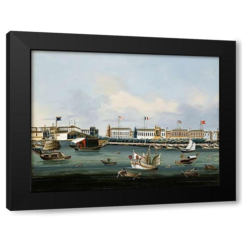 View of The Waterfront at Canton Black Modern Wood Framed Art Print by Chinese School