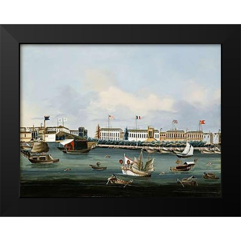 View of The Waterfront at Canton Black Modern Wood Framed Art Print by Chinese School