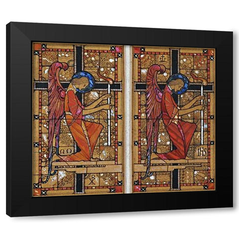 Two Angels: a Design For Stained Glass Black Modern Wood Framed Art Print by Clarke, Harry