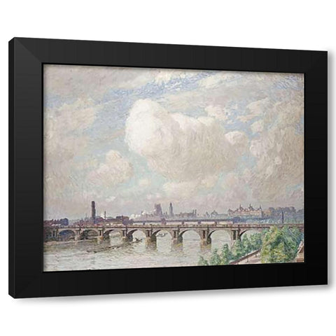 Waterloo Bridge Black Modern Wood Framed Art Print with Double Matting by Claus, Emile