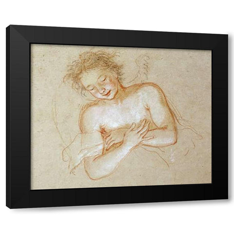 A Flying Angel Black Modern Wood Framed Art Print with Double Matting by Coypel, Antoine