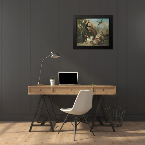 A Peacock and Other Birds Black Modern Wood Framed Art Print by Craddock, Marmaduke