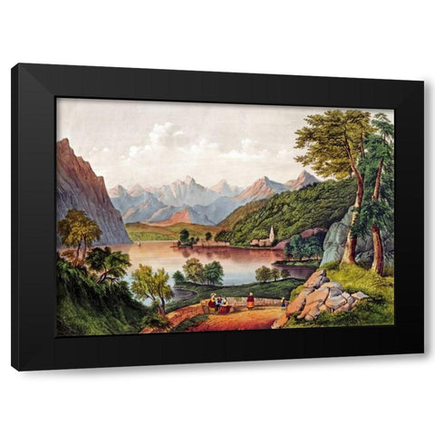 Lake Lugano, Italy Black Modern Wood Framed Art Print with Double Matting by Currier and Ives