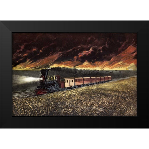 Prairie Fires of The Great West Black Modern Wood Framed Art Print by Currier and Ives