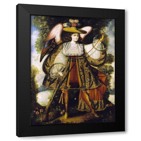 Arcangel Con Arcabuz Black Modern Wood Framed Art Print with Double Matting by Cuzco School