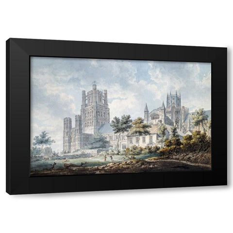 Ely Cathedral From The South-East Black Modern Wood Framed Art Print with Double Matting by Dayes, Edward