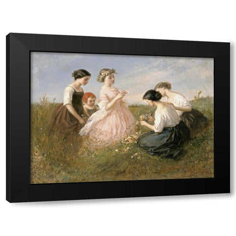 The Flower Garland Black Modern Wood Framed Art Print with Double Matting by De Beaumont, Charles Edouard