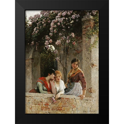 On The Terrace Black Modern Wood Framed Art Print by De Blaas, Eugene