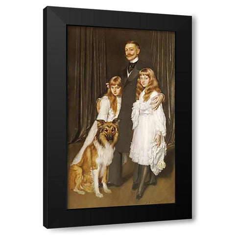 Portrait of a Family With Their Collie Black Modern Wood Framed Art Print by De La Gandara, Antonio