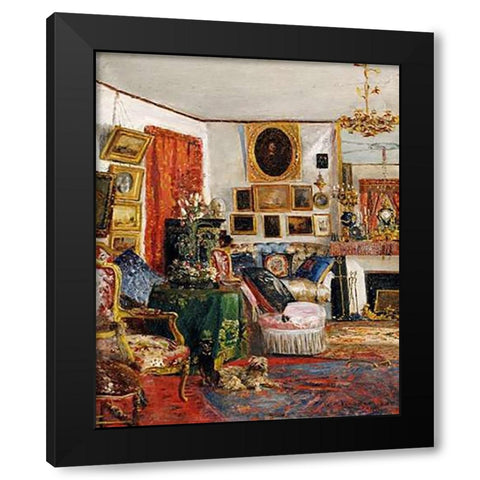 An Interior of a Sitting Room Black Modern Wood Framed Art Print by De Launay, Gustave