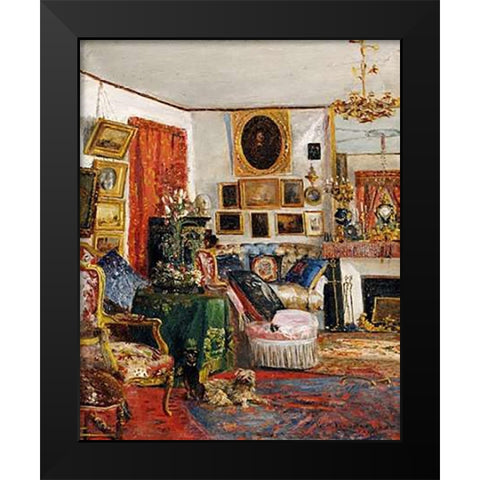 An Interior of a Sitting Room Black Modern Wood Framed Art Print by De Launay, Gustave