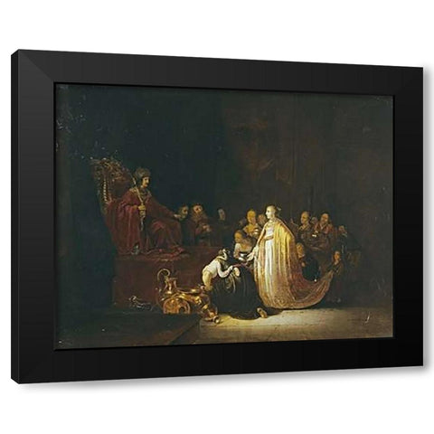 The Queen of Sheba Before King Solomon Black Modern Wood Framed Art Print with Double Matting by De Wet, Jacob Willemsz