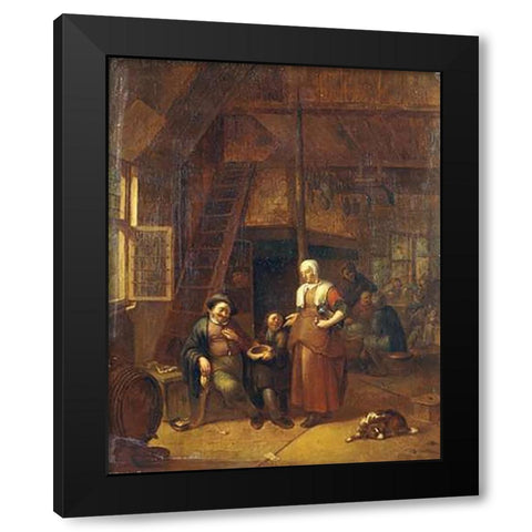 The Interior of An Inn With a Man Paying a Serving Woman Black Modern Wood Framed Art Print with Double Matting by De Winter, Gillis