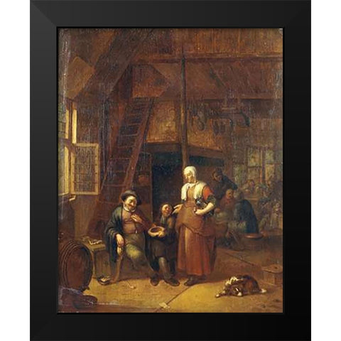 The Interior of An Inn With a Man Paying a Serving Woman Black Modern Wood Framed Art Print by De Winter, Gillis