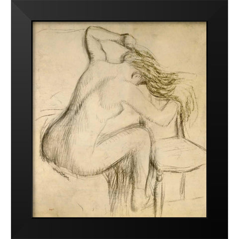 A Seated Woman Styling Her Hair Black Modern Wood Framed Art Print by Degas, Edgar