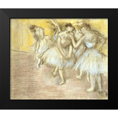 Five Dancers On Stage Black Modern Wood Framed Art Print by Degas, Edgar