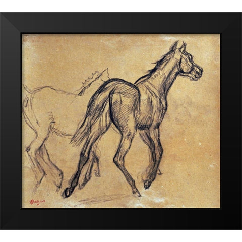 Horses Black Modern Wood Framed Art Print by Degas, Edgar