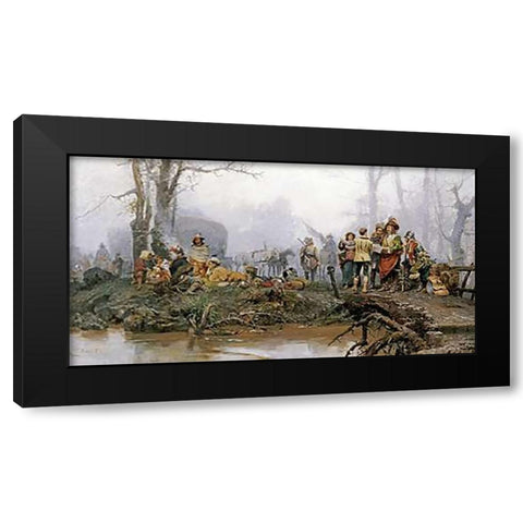 The Encampment Black Modern Wood Framed Art Print with Double Matting by Detti, Cesare Auguste