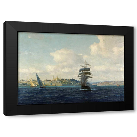 A View of Constantinople Black Modern Wood Framed Art Print with Double Matting by Diemer, Michael Zeno