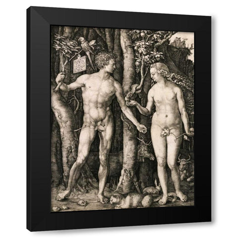 Adam and Eve Black Modern Wood Framed Art Print by Durer, Albrecht