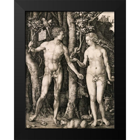 Adam and Eve Black Modern Wood Framed Art Print by Durer, Albrecht