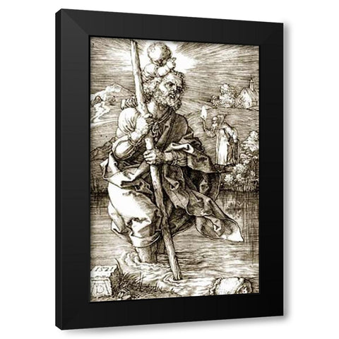 Saint Museumistopher Facing Right Black Modern Wood Framed Art Print by Durer, Albrecht