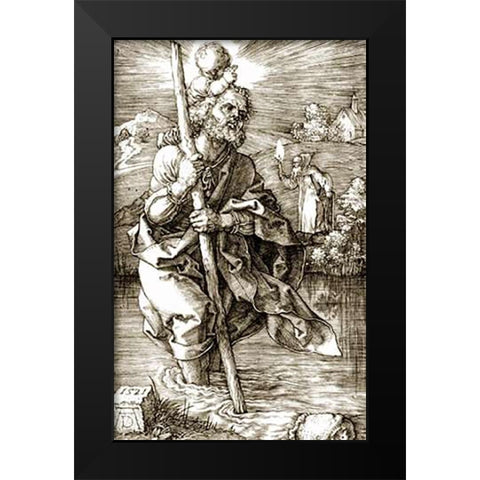 Saint Museumistopher Facing Right Black Modern Wood Framed Art Print by Durer, Albrecht