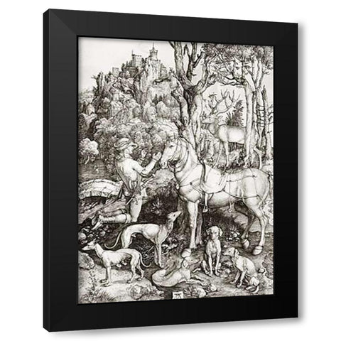 Saint Eustace Black Modern Wood Framed Art Print by Durer, Albrecht