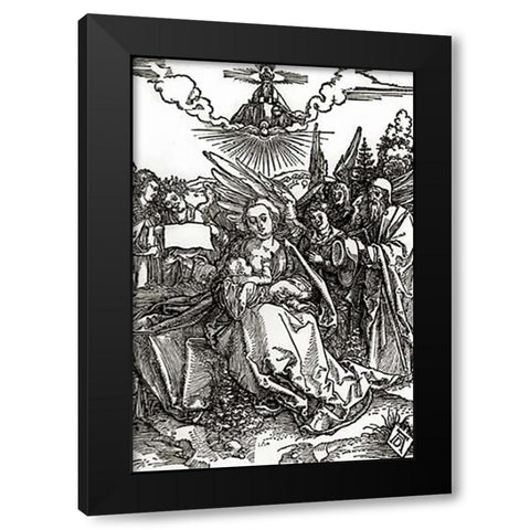 The Holy Family With Five Angels Black Modern Wood Framed Art Print by Durer, Albrecht