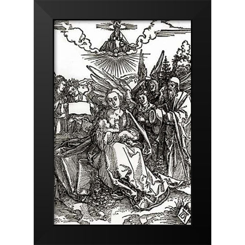 The Holy Family With Five Angels Black Modern Wood Framed Art Print by Durer, Albrecht