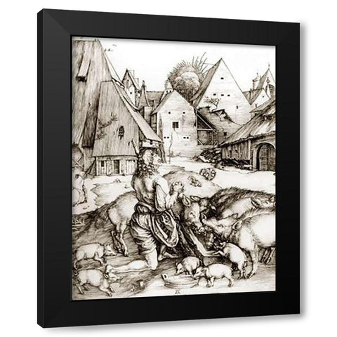 The Prodigal Son Black Modern Wood Framed Art Print by Durer, Albrecht