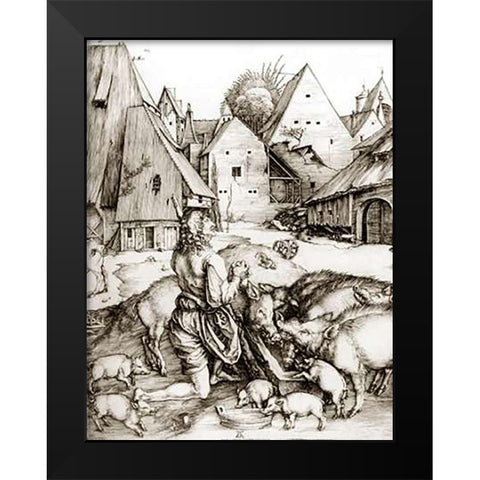The Prodigal Son Black Modern Wood Framed Art Print by Durer, Albrecht