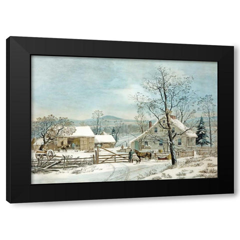 New England Winter Scene Black Modern Wood Framed Art Print with Double Matting by Durie, GH
