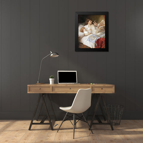 Bedtime Story Black Modern Wood Framed Art Print by Ebert, Anton