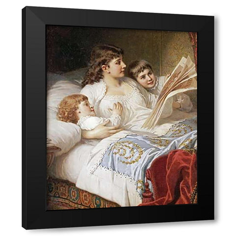 Bedtime Story Black Modern Wood Framed Art Print by Ebert, Anton