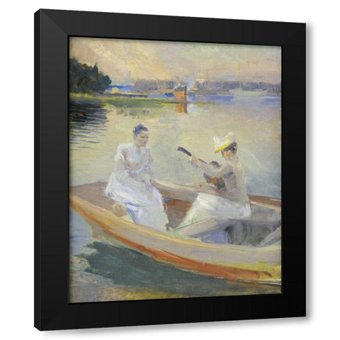 Summer Evening, Borga Harbour Black Modern Wood Framed Art Print with Double Matting by Edelfelt, Albert