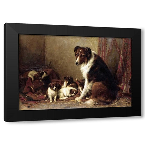 A Collie With Her Puppies Black Modern Wood Framed Art Print by Eerelman, Otto