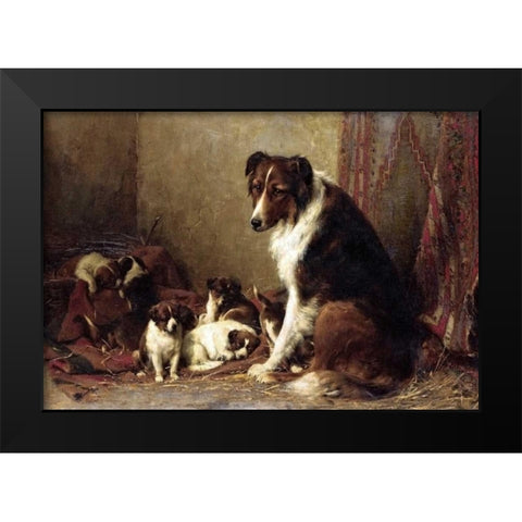 A Collie With Her Puppies Black Modern Wood Framed Art Print by Eerelman, Otto
