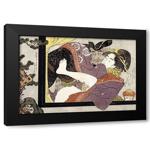 Erotic Scene Black Modern Wood Framed Art Print with Double Matting by School, Eishi