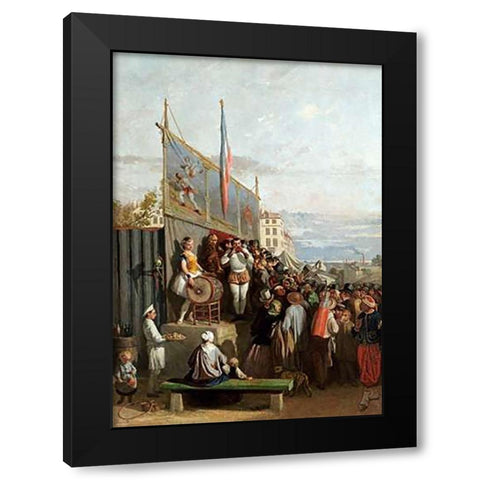 The Travelling Circus Black Modern Wood Framed Art Print by Elmerich, Charles Edouard