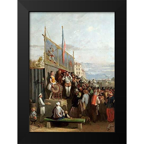 The Travelling Circus Black Modern Wood Framed Art Print by Elmerich, Charles Edouard