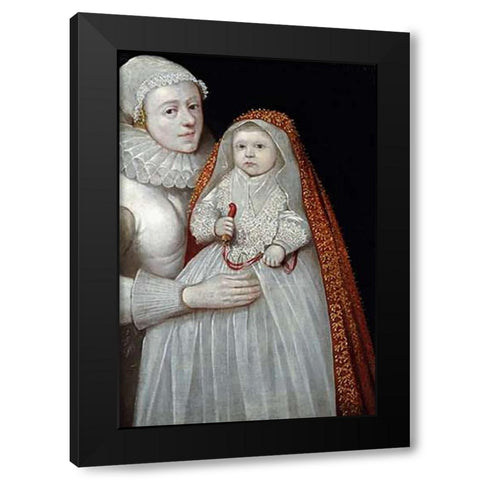 A Museumistening Portrait of a Mother and Child Black Modern Wood Framed Art Print with Double Matting by English School