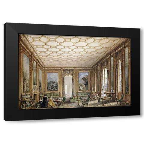 View of a Jacobean-Style Grand Drawing Room Black Modern Wood Framed Art Print by English School