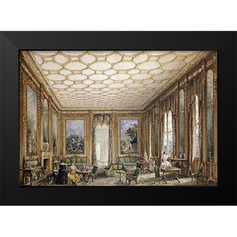 View of a Jacobean-Style Grand Drawing Room Black Modern Wood Framed Art Print by English School