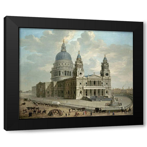 View of St. Pauls Cathedral Black Modern Wood Framed Art Print by English School