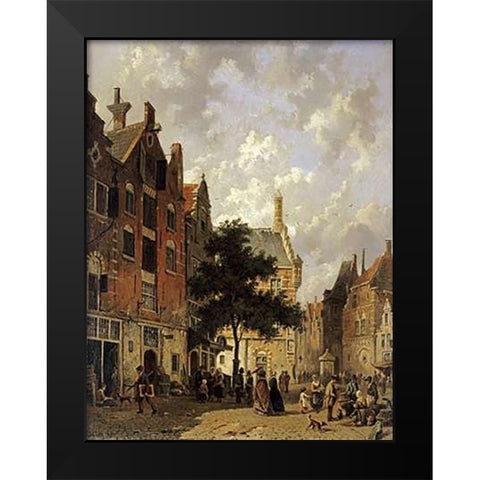 A Street Scene Black Modern Wood Framed Art Print by Eversen, Adrianus