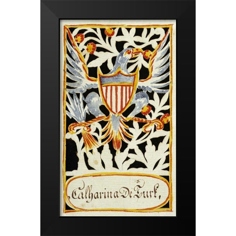 Watercolor and Cutwork Fraktur Drawing Black Modern Wood Framed Art Print by Faber, Wilhemus Antonius