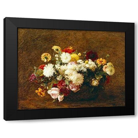 Bouquet De Fleurs Black Modern Wood Framed Art Print by Latour, Henri Fantin